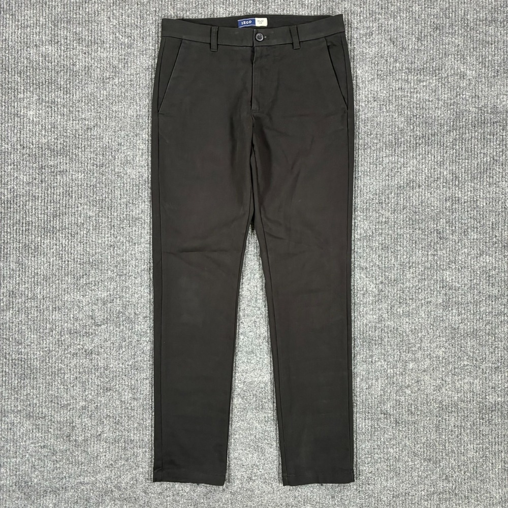 IZOD Mens Chino Pants Size 30x32 Black Slim Straight Stretch Casual Mid Rise